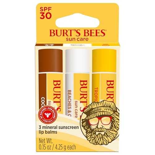 Burt¡¯s Bees SPF 30 Lip Balm, Island Getaway - Coco Loco, Beaches & Cream, Tropic Like It's Hot, Water-Resistant Sun Care, Natural Origin Lip Treatment, 3 Tubes, 0.15 oz