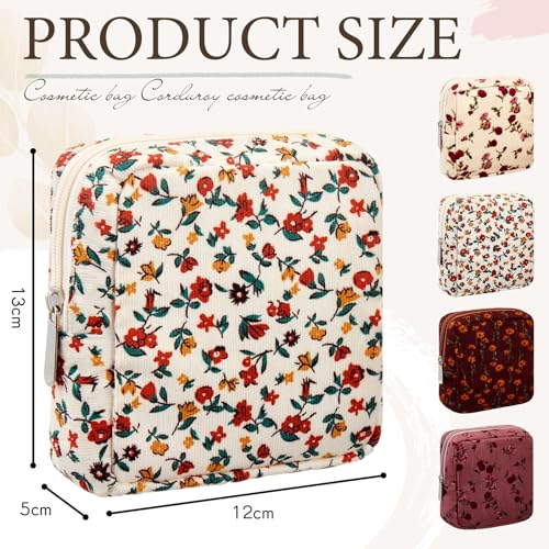 Abbylike 4 Pcs Floral Makeup Bag Cosmetic Bag with Zipper Portable Small Pouches for Purse Toiletry Mini Pouch Cute Mini Makeup Purse for Coin Essentials Items Women(Rose)