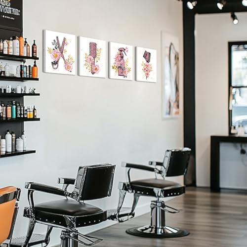 SkenoArt Beauty Salon Wall Art Haircut Tools Painting Hair Salon Barbershop Pictures Hairdresser Wall Decor Fashion Cosmetic Canvas Art Painting Gifts for Hair Stylists Woman Framed