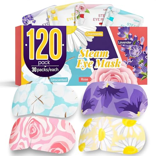 AROIC 120 Pack Steam Eye Masks Disposable for Dry Eyes, Heated Sleep Eye Mask for Women Warm Compress for Eyes, Relaxation Mothers Day Gifts, Travel Essentials - Lavender, Unscented, Chamomile, Rose