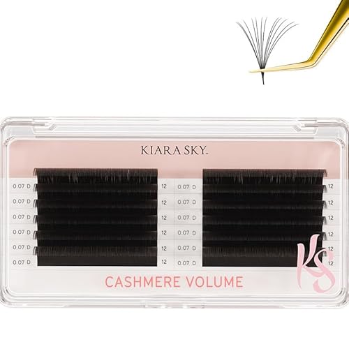 KIARA SKY LASH Cashmere Volume Lash Extensions |Premium Cashmere Lash Extensions | Soft Semi-matte natural finish | For Professional Eyelash Extensions Use Only | Black, (D-0.07-12MM)