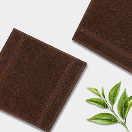 13x13 | Premium Washcloth Set | Absorbent, Ring Spun, Washcloths, Hand towels for Bathroom, 100% Cotton, Face Towels, fingertip towels, Soft, For Daily Use (Pack of 4) (Dark Brown, 13x13)