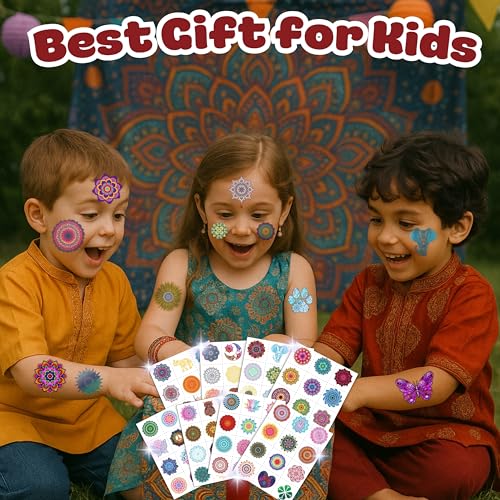 96PCS Pre-Cut Mandala Temporary Tattoos - Indian Decorations Themed Stickers for Boys and Girls Birthday Party Supplies, Decorations, Favors, and Prizes - Cute Gifts