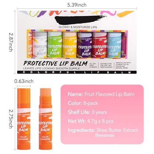 BINGBRUSH 8Pcs Color Changing Lip Balm Change Lipstick set,Fruit Ultra Moisturizing & Repairing Lip Care for Dry, Lip Tint Stain Gloss Balm Long Lasting Waterproof Moisturizer Lipstick Set for Women