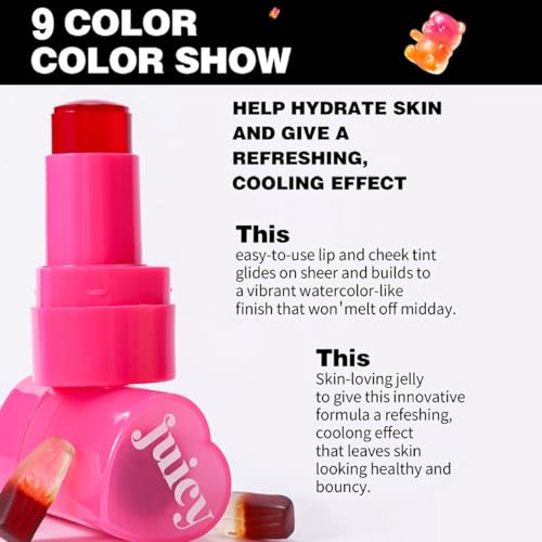 Cooling Water Jelly Tint Stick£¬Multi-Use Juicy Love Blush, 3-In-1cheek Blush & Eyeshadow & Lip Tinted Long-Lasting Moisture Stick£¬Bouncy Jelly Texture£¬Creates A Moist Watercolor Effect (#09, 0.32oz)