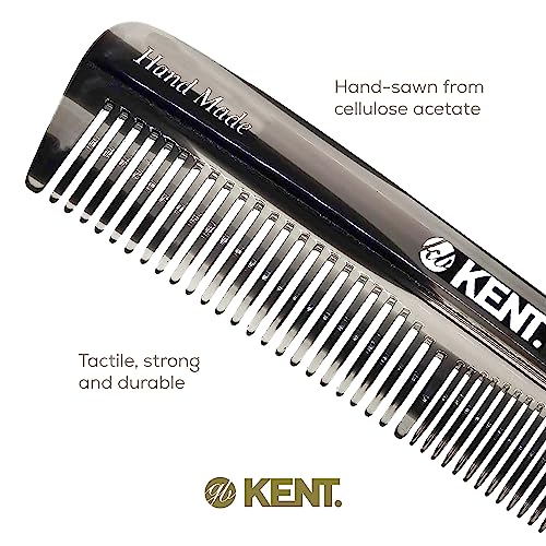 Kent R7T Black Graphite Fine Tooth and Wide Tooth Hair Comb - Handmade Pocket Comb for Men, Best Beard and Mustache Comb for Everyday Grooming, Sawcut made in England