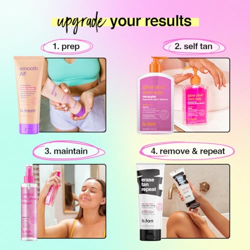 b.tan Best Clear Self Tanning Gel Kit | Glow Your Own Way Bundle - Ultra Dark, Quick Express Tanner for Face & Body with Applicator, No Transfer