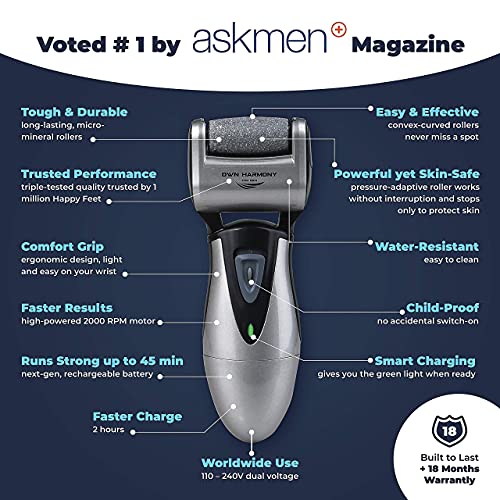 Own Harmony 2 Electric Feet Callus Removers and 6 Rollers Bundle: Powerful Rechargeable Mens Pedicure Tools Kit & Professional Electronic Foot Care File for Women, Best for Hard Cracked Dead Skin