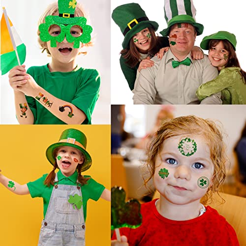 Zomme 32 Sheets 240+ PCS St Patricks Day Tattoos, Include Two Different Sizes Unique Shamrock Tattoos, St. Patrick's Day Tattoos Stickers Green Lucky Clover Temporary Tattoos for Irish Party