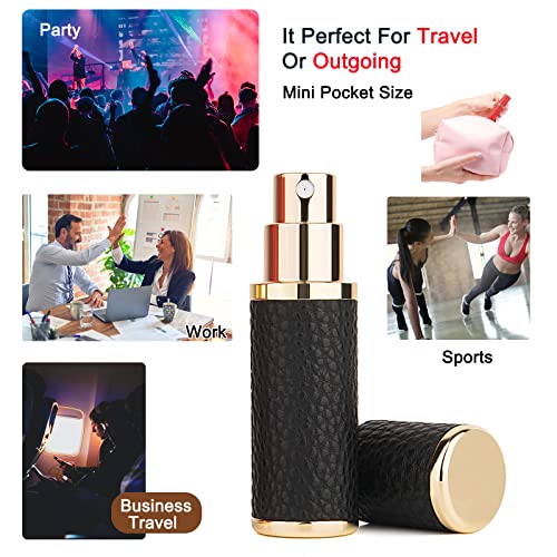 2Pcs Perfume Atomizer Bottle (5ML),Mini Refillable Empty Cologne Spray Bottle With Luxury Leather Case,for Travel Out Side Work Women and Men (Black+Red)