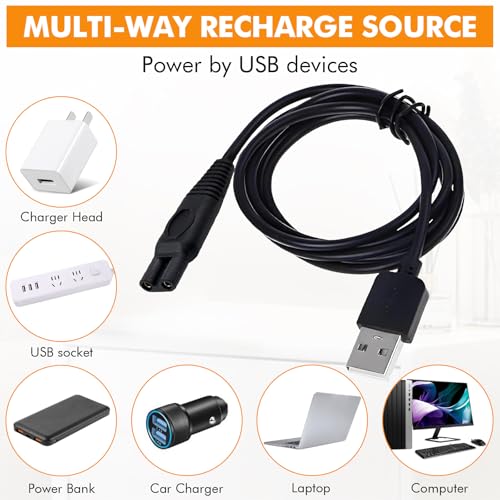 LinMei Replacement Charger Cord for KEMEI KM-1910 Electric Shaver 5V USB Charger Cable for Beard Trimmer & Electric Razor