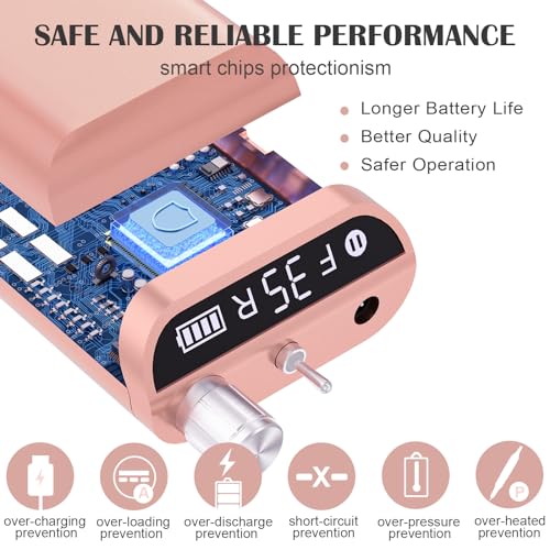 Kredioo Nail Drill, Nail Drills for Professional Acrylic Nails 35000RPM Electric File Machine Rechargeable Portable with 10 Bits Remove Gel Polish Salon Quality Manicure-Gold