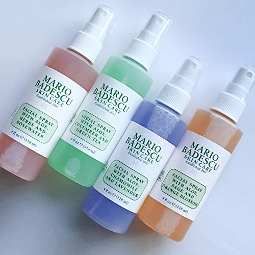 Mario Badescu Facial Spray Collection with Rose Water, Cucumber, Lavender and Orange Blossom, Multi-Purpose Cooling and Hydrating Face Mist for All Skin Types, Dewy Finish, 4 Fl Oz (Pack of 4)