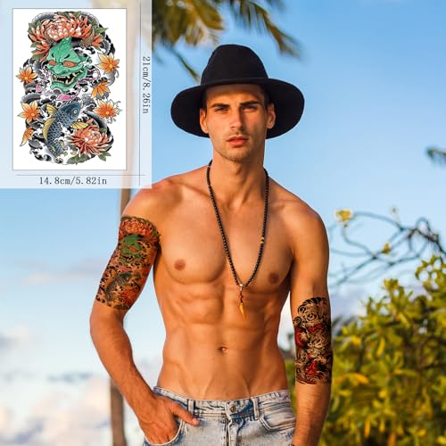 VERKSTAD Christmas 12 Sheets Half Arm Temporary Tattoos For Men and Women, Tiger Dragon Waterproof Temp Tattoo Stickers Adults, Hand and Body Art Realistic Tattoo Flower Animals