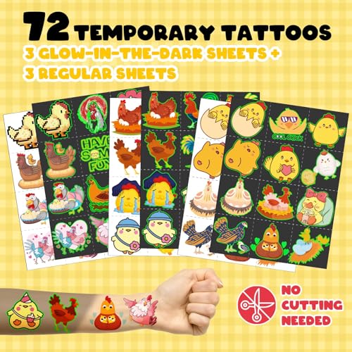 96 PCS Chicken Party Favors Set ? 72 Pre-Cut Temporary Tattoos & 24 Slap Bracelets for Kids, Perfect for Farm-Themed Birthday Parties, Classroom Rewards & Barnyard Celebrations