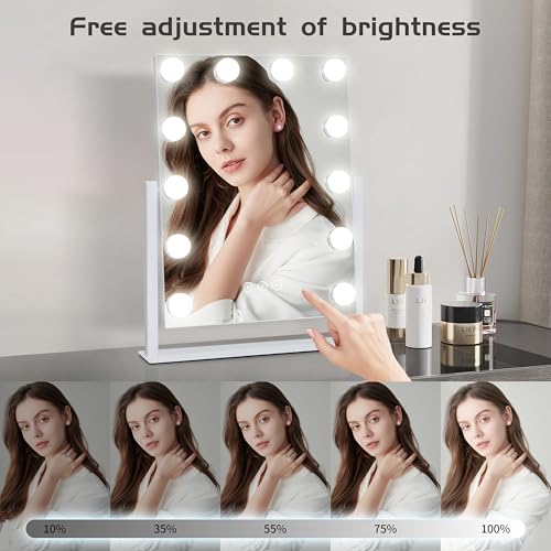 Vanity Mirror with Lights,Lighted Vanity Mirror with 12 Dimmable Bulbs for Dressing Room & Bedroom,3 Color Lighting,Modes Detachable 10x Magnification 360¡ÆRatation (White) 14.6" L x 17" W