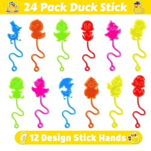 48 PCS Duck Party Favors - 24PCS Temporary Tattoos & 24PCS Stick Hands - Perfect Birthday Favors, Goodie Bag Stuffers, Treasure Box Toys, Classroom Prizes, and Student Gifts