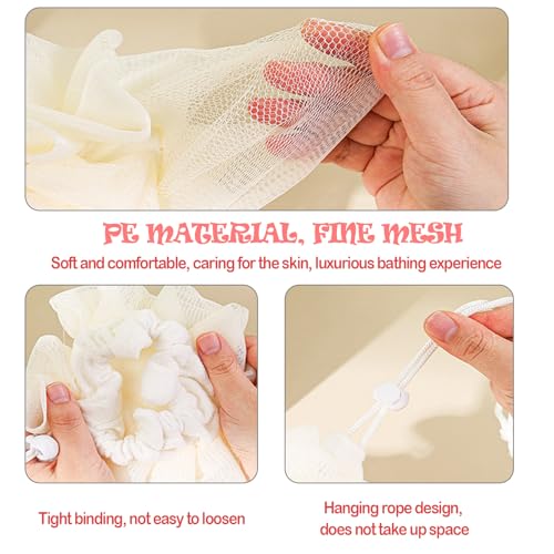 4pcs loofah washcloth Combo 2 in 1 bar soap loofah Pouch Holder Mesh Shower Ball for Exfoliating Body Wash Smooth Skin Free Loofah Dish Towel (Solid Color)