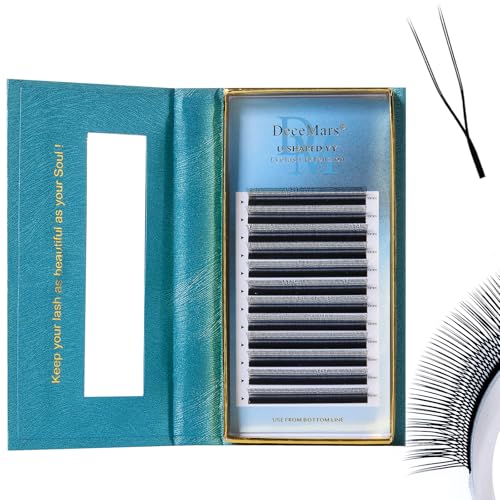 DeceMars U Eyelash Extensions Supplies 0.07mm D Curl 8-14mm Mixed Tray Easy Fans 2D UU Eye Lashes 1400 Pcs Y Shaped Premade Soft Russian Volume Eyelashes Matte Black 12 Rows (UU-0.07-D-8-14mm Mix)
