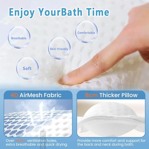 Luxury Bath Pillow for Tub - 4D Air Mesh Head/Neck/Back Support with 6 Non-Slip Suction Cups
