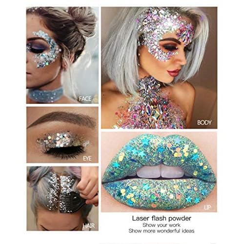 GL-Turelifes Mermaid Sequins Chunky Glitter Liquid Eyeshadow Glitter Body Gel Festival Glitter Cosmetic Face Hair Nails Makeup Long Lasting Sparkling 30g (#09 White)