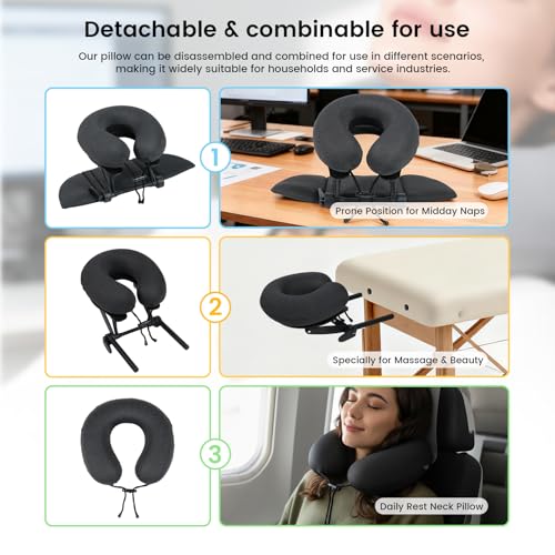 Intelligent Support Memory Foam Pillow£¬Adjustable Massage Pillow ? Multi-Use Ergonomic Neck Pillow for Office Naps,Travel, Recliner Headrest ? Portable (Black Pillow+Black Plastic Stand)