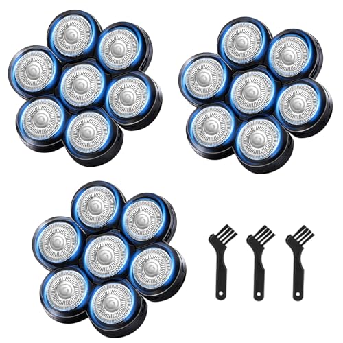 7 Blades Head Shaver Replacement Heads, Universal Fit for Electric Razors, Wet & Dry Use, 7D Floating Design, Stainless Steel Blade Heads, Ideal for Men's Face & Bald Head Shaving (3 Count)