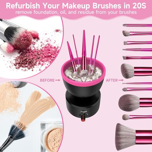 Adjustable Speed Makeup Brush Cleaner Machine, Electric Makeup Sponge Cleaner, Automatic Cosmetic Silicone Cleaning Bowl with Brush Holder Lid- Liquid Foundation, Contour, Eyeshadow, Blush Brush