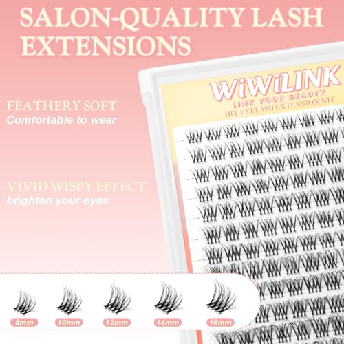Lash Clusters Stella Wispy DIY Lash Extension 8-16mm Natural Eyelash Clusters D Curl Individual Eye Lashes Invisible Band False Eyelashes Cluster Eyelash Extensions Thin Clear Band
