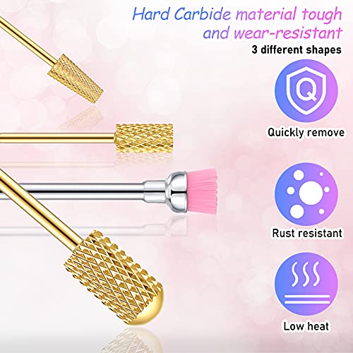 Honoson 10 Pcs Nail Drill Bits Set, 3/32 Inch Cuticle Tungsten Carbide Bit for Nail Drill Nails, File Remove Acrylic Gel Polish Manicure Pedicure Tool for Salon Home Supplies(Gold)