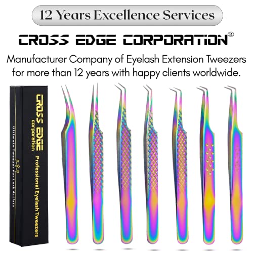 My Lash Tools Fiber Tip Lash Tweezers for Eyelash Extension Curved 45 Degree Angled Tweezer Best for Volume, Individual Isolation & Classic Lashes Stainless Steel Lash Supplies (Rainbow)