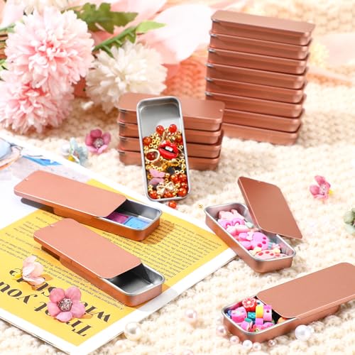 Norme 80 Pcs Rose Gold Slide Top Small Tins Containers Rectangular Cosmetics Metal Boxes Small Lip Balm Containers Metal Tins with Lids for Lip Balm Jewelry Crafts Pills,3.15 x 1.38 x 0.43"