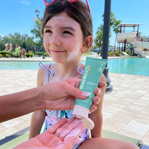 Thinkkids SPF 30 Mineral Sunscreen, Clear Zinc Oxide, 3 fl oz ? Natural, Water Resistant, Kids & Toddler Sun Protection, Reef Safe