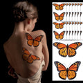 30 Pcs Large Orange Butterflies Monarch Stickers 15 Sheet Butterfly Makeup Halloween Dia De Los Muertos Mariposas Monarcas Temporary Tattoo for Women Face Eye Day Of The Dead Tattoos