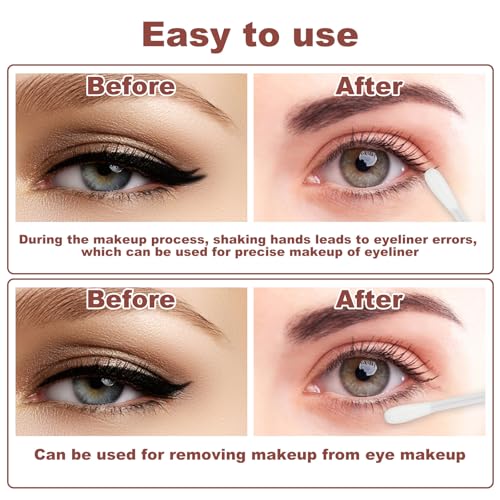 Cotton Swabs,Cotton Makeup Remover Swabs,Eye & Lip Sticks Remover,Liquid-Filled Makeup Remover Swabs Disposable Cotton Swabs for Eye/Lip/Eyebrow/Eyelash Makeup (Pack of 200)
