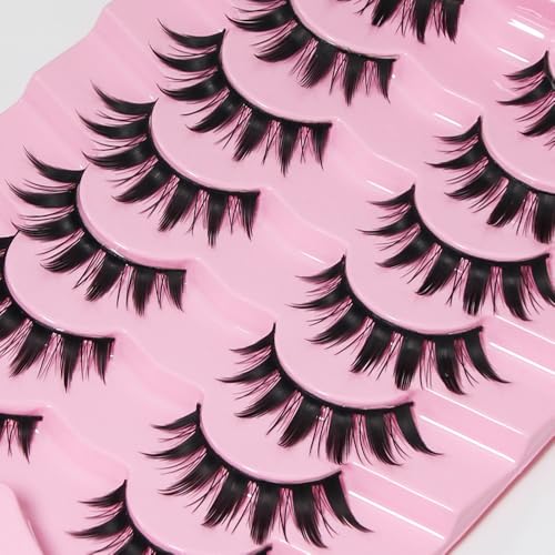 AKARA False Eyelashes Faux Mink Fluffy Eye Lashes Cat Eye Natural Look Wispy Lashes 3D Fox Eyelash Extensions 7 Pairs Pack-BN12