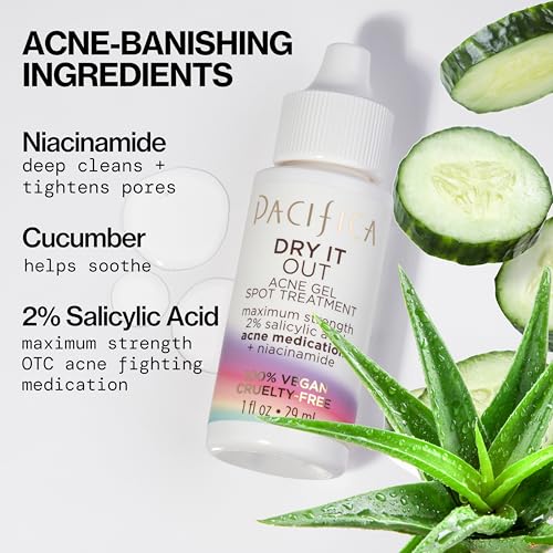 Pacifica Acne Spot Treatment & Pimple Cream ? Dry It Out Gel with 2% Salicylic Acid, Witch Hazel, Niacinamide ? Dries Blemishes Overnight, Fights Breakouts & Redness, For Teens & Adults, Vegan Clean