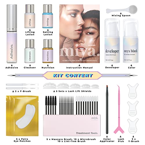 MIYA LASH Lift & Brow Lamination Kit | Black, Voluminous Eyebrows & Eyelashes Color | Professional 8 Weeks Result | LVL, Perm, Laminate | Keratin Brow & Lash Kit With All Tools