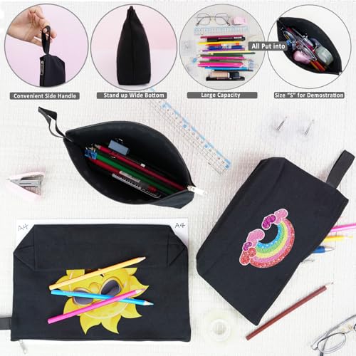 Koolmox 20 Pcs Canvas Pouches with Zipper and Wide Bottom, Plain Cotton Canvas Make Up Bags Multi-purpose for Pen Bag Stationery Bag DIY Cricut Projects Pouch Cosmetic Case (Black, M, 10.2x5.5x2.1'')