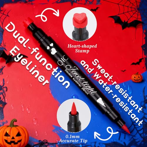Halloween Makeup Kit for Harley Quinn Cosplay, Red Liquid Eyeliner Stamp, Red and Blue Face Body Paint Stick, Costume Accessories for Harley Quinn Cosplay SFX Looks