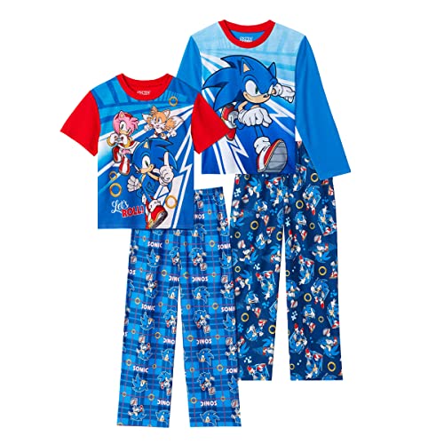 Sonic The Hedgehog Boys Pajamas for Kids 4 Piece Sleepwear Sets for Boys Pajama Bottoms and Sleep Shirts
