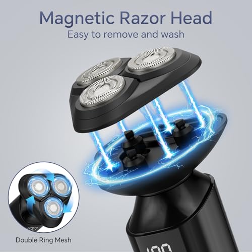 Electric Razor for Men, Rechargeable Electric Shaver for Men, Waterproof 3D Rotary Shaving, Wet/Dry Cordless 3-in-1 Electric Shaver with Beard Trimmer, Sideburn & Nose Hair Groomer