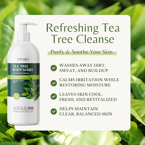 Tea Tree Oil Body Wash, Cleanses & Relieves Itchy Skin, Soothes Jock Itch, Acne & Ringworm, Shower Gel for Dry and Sensitive Skin, Women & Men, Organic & Natural, 16 fl oz, 2-Pack