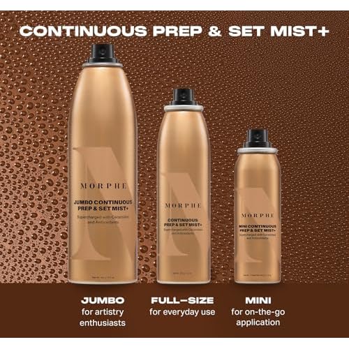 Morphe Mini Continuous Prep & Set Setting Spray - Hydrating Setting Spray for Makeup & Skin Prep - Enriched with Ceramides and Antioxidants for a Radiant Finish (3 Count, 1.3 fl oz)