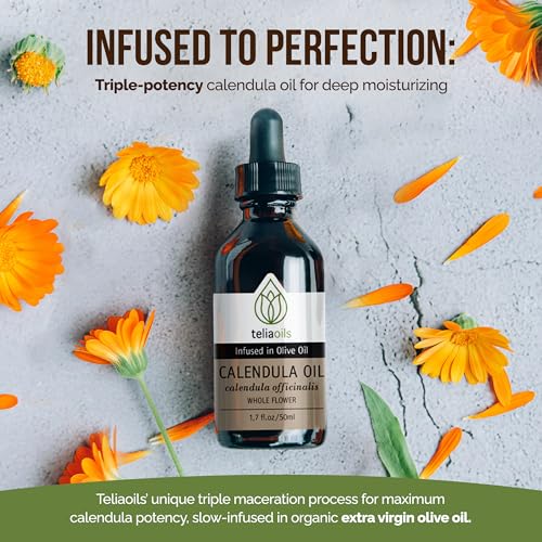 Teliaoils Calendula (Marigold/Calendula Officinalis) Infused Oil Extract (Macerated Oil), 1.7 Fl Oz - 50 Ml a Powerful Skin oil- Gentle and Soothing for the Skin