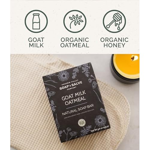 Chagrin Valley Soap & Salve Oatmeal, Honey and Fresh Goat Milk Soap Bar - For Dry Skin and Itchy Skin Relief - Organic, Cleansing Milk and Honey Unscented Bar Soap For Women and Men, Large 5.6 oz