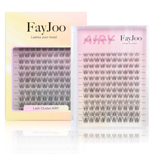 Natural Wispy Soft Lash Clusters with 0.05mm Invisible Band, C Curl 8-16mm, DIY Salon Effect Lightweight Lash Extensions, FayJoo AIRY 11 Lash Only