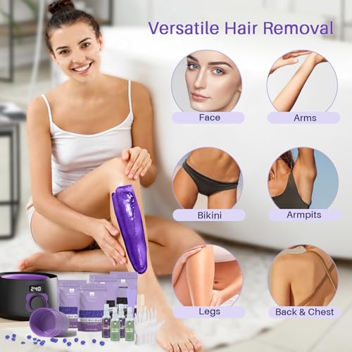 BLITZWAX Brazilian and Bikini Waxing Kit With 2Pcs Silicone Wax Pot Liners, Hard Wax Warmer for Face, Legs and Body, At Home Hair Removal Kit, Beginner Friendly, Digital Fast Heating