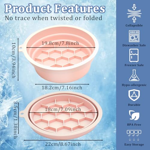 2-in-1 Silicone Face & Drink Ice Bowl - Collapsible Cryotherapy Mold for Facial Icing & Beverage Chilling, Portable Cold Plunge Basin Reduces Puffiness & Cools Drinks (Pink)