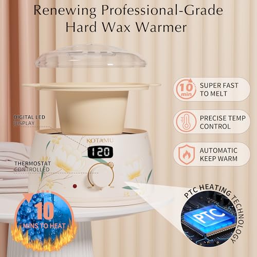KOTAMU Waxing Kit for Women & Men, Wax Warmer for Hair Removal, Digital Wax Kit with Silicone Pot£¬Ideal for Face Eyebrow Arm Legs Armpit &Sensitive Skin, Bloomy Waxing Machine for Home Salon Use